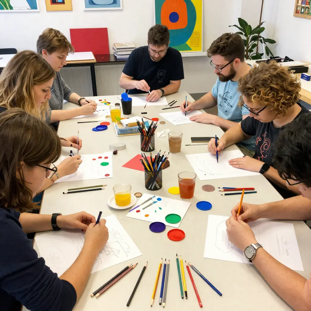 Creative workshop session with participants crafting